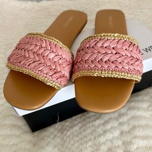 Nine West Lolen 5 Pink Raffia Slide Flats